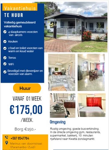 vakantiehuis Suriname Paramaribo Kwatta